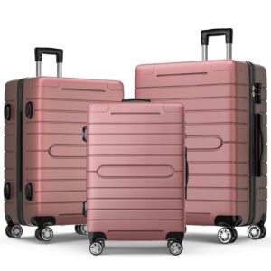 fujampe 3 piece luggage set, lightweight pink hardshell luggage sets with spinner wheels & tsa lock, carry on suitcase 3 piece sets 20''/24''/28'' (rose gold)