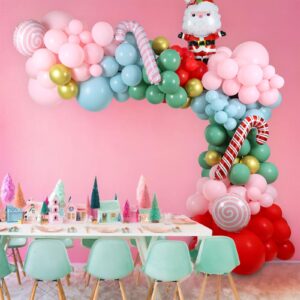 Christmas Balloon Garland Arch Kit, 140Pcs Christmas Balloons with Cane Candy Foil Balloons for Christmas Party Decorations Xmas New Year Birthday Party Supplies