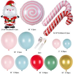 Christmas Balloon Garland Arch Kit, 140Pcs Christmas Balloons with Cane Candy Foil Balloons for Christmas Party Decorations Xmas New Year Birthday Party Supplies