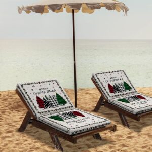 Merry Christmas Tree Outdoor Cushion Chair Cover Set of 2 - Waterproof Couch Seat Covers, Red Plaid Green Xmas Tree Snowflake Patio Furniture Protector Slipcovers for Sofa/Garden/RV, 20"x18"x4"