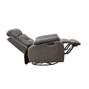 Oversized Power Recliner Chair for Adults with 24" Width Seat, 240 Degree Swivel Glider Rocker Rocking Chair with Adjustable Backrest and Charging Ports, Reclining Sofa Chair for Living Room, Gray