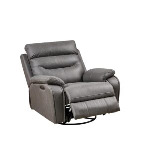 Oversized Power Recliner Chair for Adults with 24" Width Seat, 240 Degree Swivel Glider Rocker Rocking Chair with Adjustable Backrest and Charging Ports, Reclining Sofa Chair for Living Room, Gray