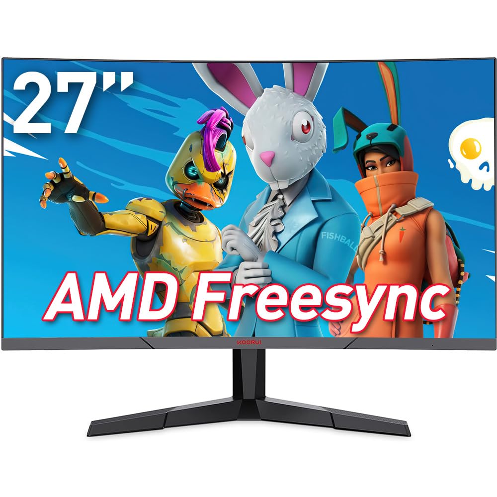 KOORUI 27 inch Gaming Monitor, 2K QHD 2560P 165Hz(Support 144hz) &1ms 1800R Curved Monitor 90% sRGB Color AMD Freesync,3 Sides Frameless,Tilt Adjustable,VESA Mountable