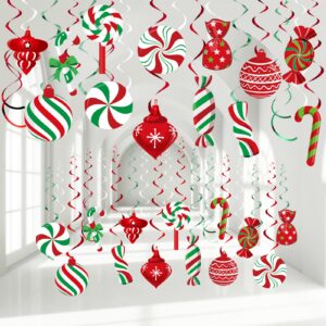 funrous christmas peppermint candy hanging decorations christmas candies ceiling hanging swirls xmas party ceiling whirl streamers for home winter holiday christmas party (red white green)