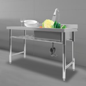 Kitchen Commercial Sink with 1 Compartment Utility Sink 201 Stainless Steel Freestanding Kitchen Sink,Faucet (Restaurant, Kitchen, Laundry, Garage) Silver,47.24 * 23.62 * 31.5inch,Simple Kitchen Sink