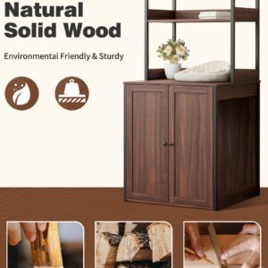 MOOLIVE Large Litter Box Enclosure Furniture for Self Cleaning Litter Box, Hidden Automatic Cat Litter Box Furniture with Shelves, Walnut