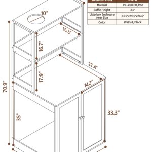 MOOLIVE Large Litter Box Enclosure Furniture for Self Cleaning Litter Box, Hidden Automatic Cat Litter Box Furniture with Shelves, Walnut