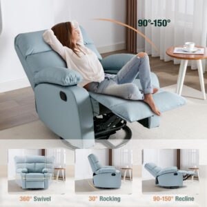 hzlagm Swivel Rocker Recliner,Rocking Recliner Chair with Adjustable Footrest for Small Spaces,Small Rocker Recliner Chair for Living Room,Bedroom,Nursery - Mint Blue