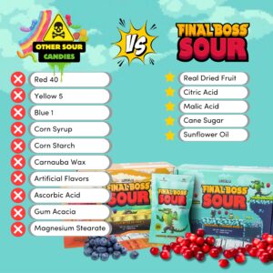 Final Boss Extremely Super Sour Candy, Natural Chewy Cranberry Gummies Made with Dried Fruit, Free of Artificial Colors, Low Calorie Healthy Snack for Kids & Adults, 1.06oz, 10 Pack (LvL 2 Sourness)