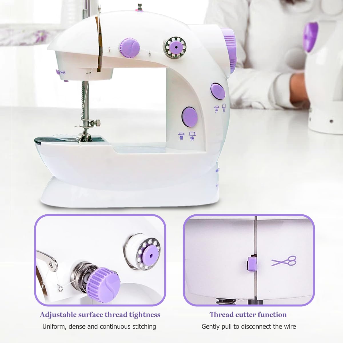 Mini Sewing Machine, Portable Sewing Machine for Beginners Adult, Electric Crafting Speed Crafting Mending Machine Electric Overlock Sewing Machines for Sewing of Silks, Denim, Wool, Leather