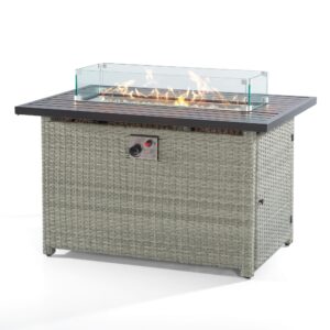 Joyside Rattan Firepit Table - Outdoor CSA-Certified 43 Inch 50000 BTU Propane Fire Pit Table with Windshield Glass & Gas Tank Holder, Auto-Iginition