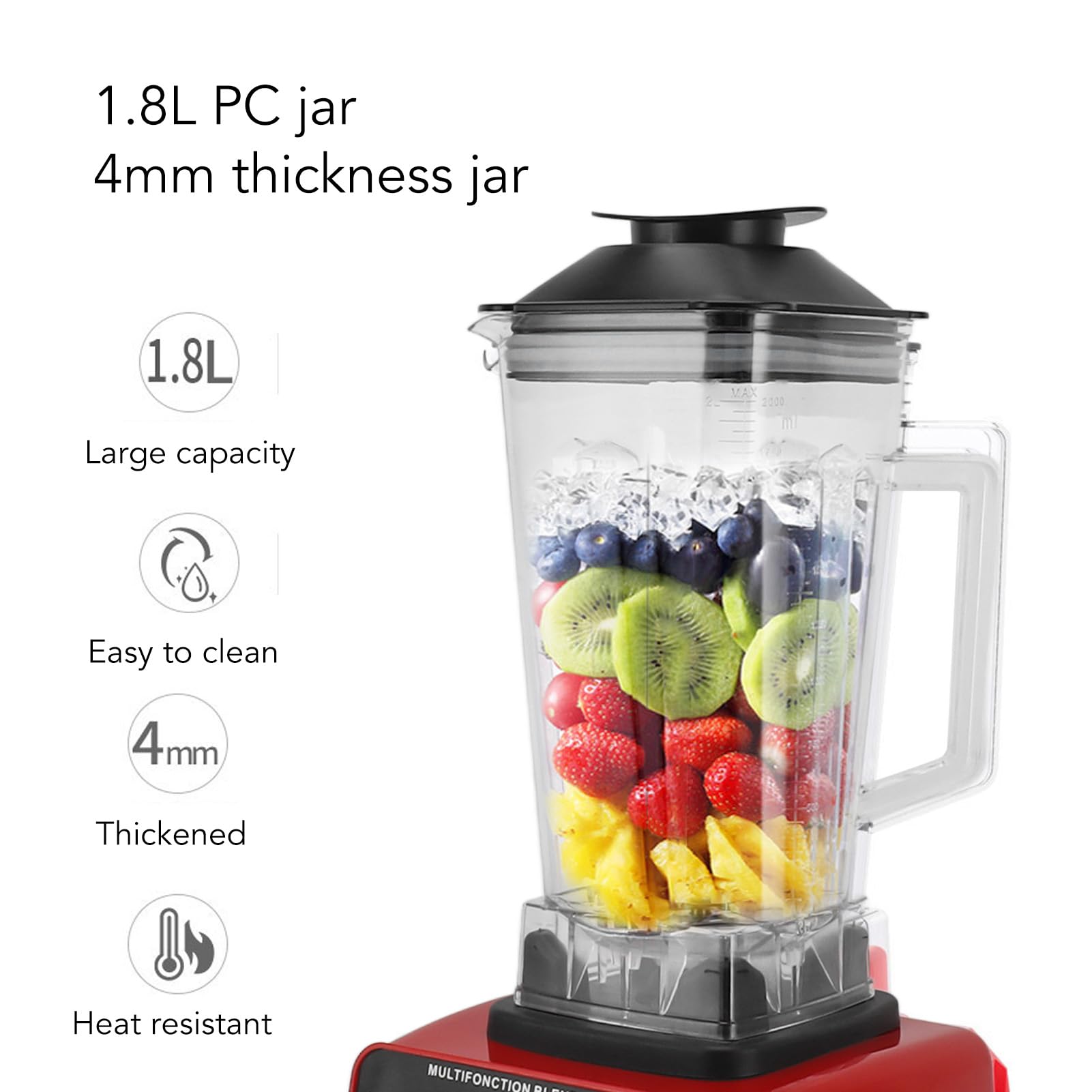 Portable Blender, 4500W Countertop Blender, Multi Function Food Processor with 6 Stainless Steel Blades 15 Speed Household Multi Function Food Processor for Meat Ice Fruit (US