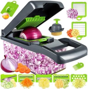 vegetable multifunctional 15 in 1 chopper with container, food cutter, vegetable slicer, dicer cutter,veggie chopper,8 blades,egg yolk seperator,veggie choppers and dicers