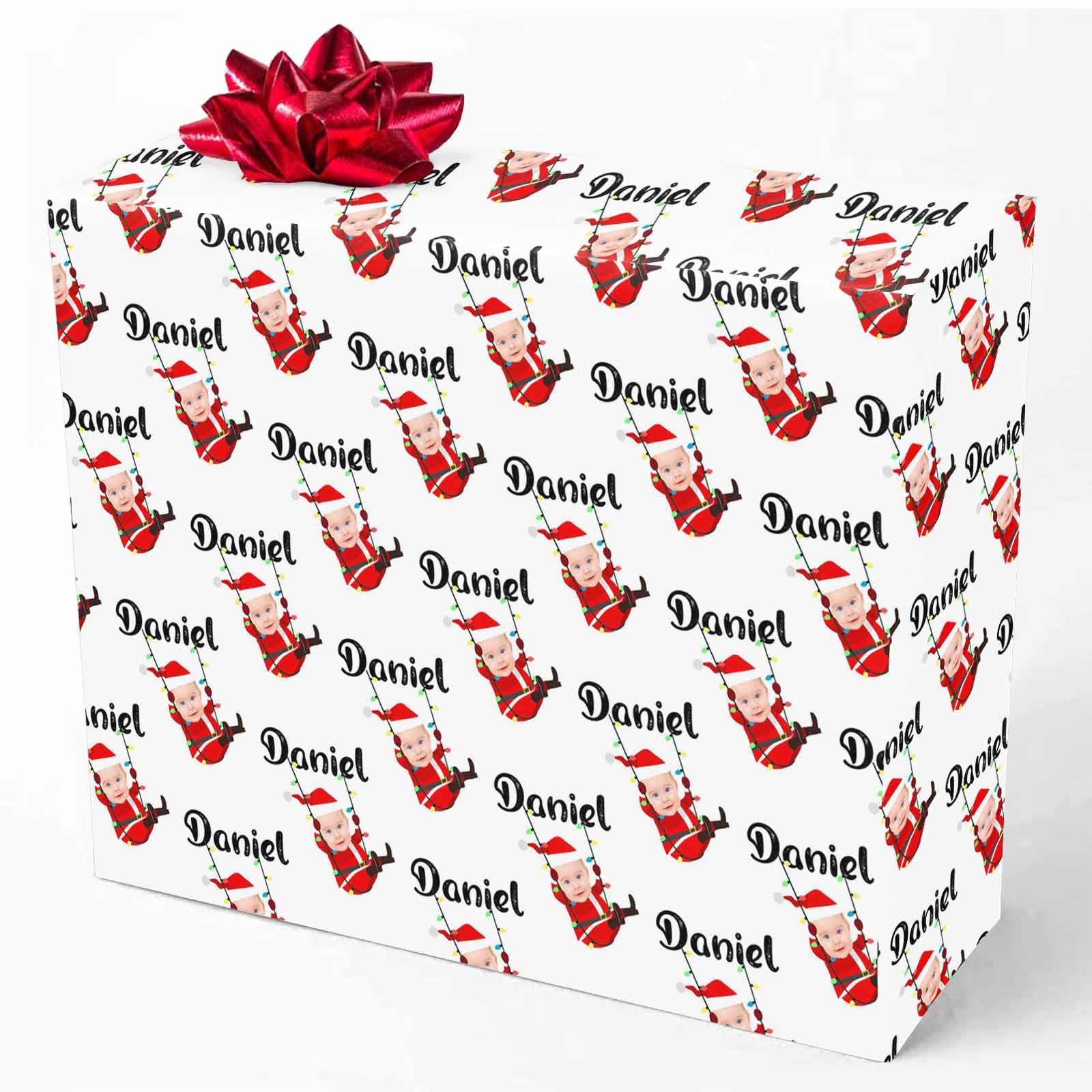 Personalized Wrapping Paper for Christmas, Red Black and White Wrap Paper with Photo, Custom Picture Winter Holiday Wrapping Paper Roll for Boys Girls Festival Winter Holiday Christmas 58x23 1 Roll