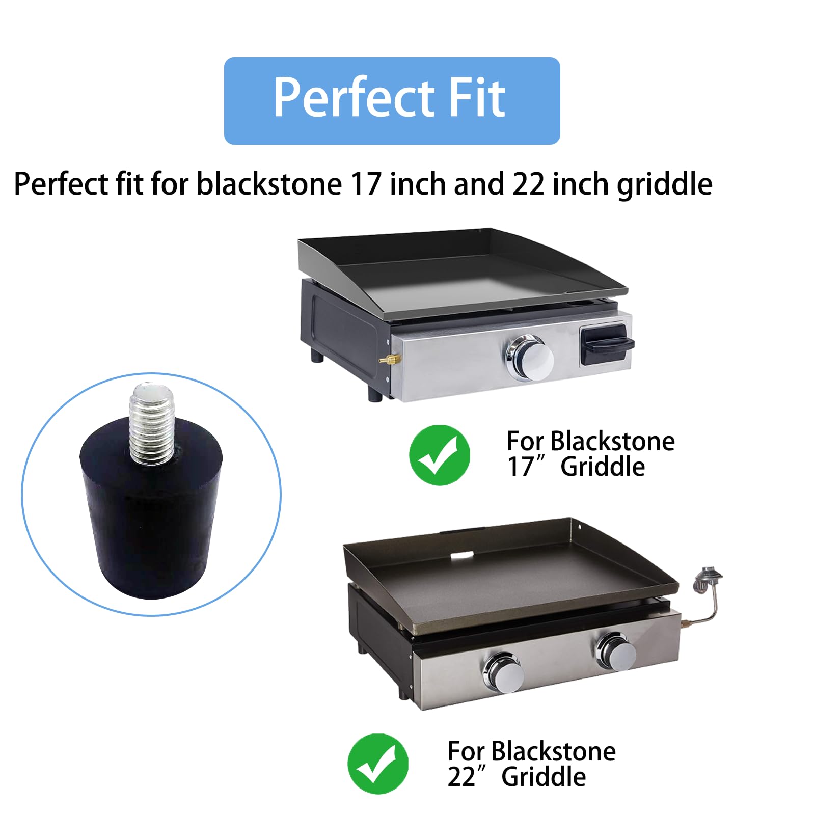 Petrirufun Adjustable Rubber Foot for Blackstone Replacement Parts, Griddle Parts for Blackstone 17" & 22" Griddle, Griddle Accessories Include 4PCS Rubber Feet and 4PCS Screw Nut