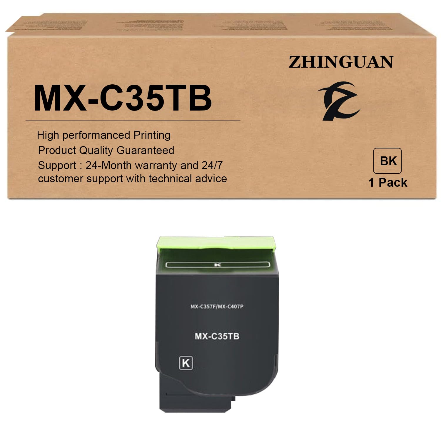 ZHINGUAN Remanufactured 1PK MX-C35T MX-C35TB Black Toner Cartridge Works for Sharp MX-C357F MX-C407P Printer