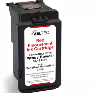 Veltec Made in USA Premium Postage Ink Cartridge Replacement for Pitney Bowes SL-870-1 for New SendPro Mailstation (CSD1) (Fluorescent Red, 1 Pack)