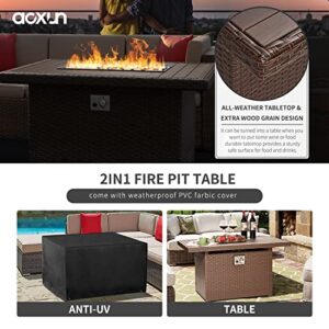 Aoxun 5 PCS Patio Furniture Set with 40" Fire Pit Table Outdoor Sectional Sofa Set Wicker Furniture Set for Children, Girls and People in Small Size, Brown