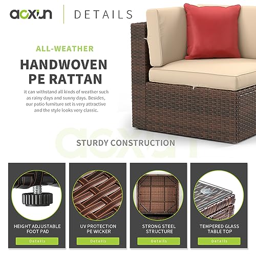 Aoxun 5 PCS Patio Furniture Set with 40" Fire Pit Table Outdoor Sectional Sofa Set Wicker Furniture Set for Children, Girls and People in Small Size, Brown