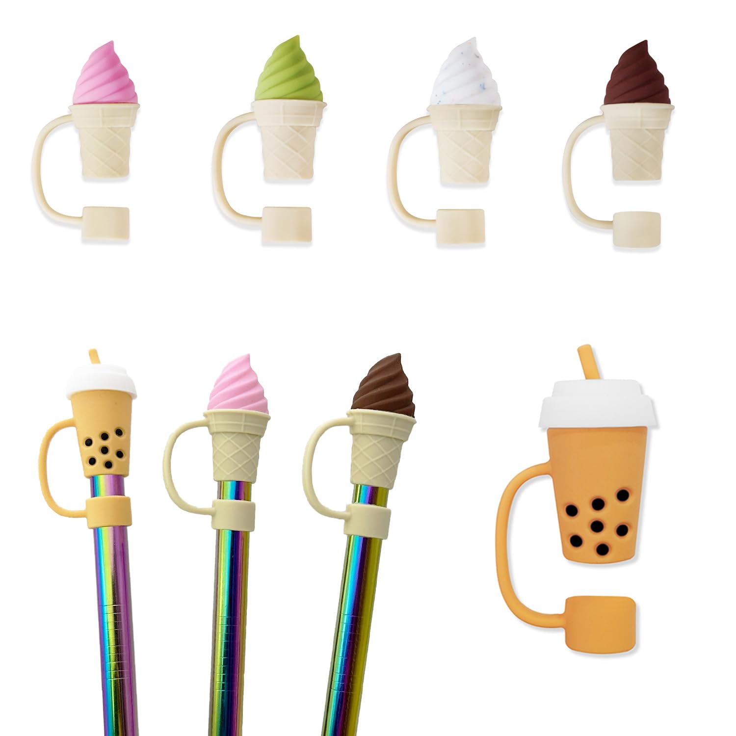 Stanley Straw Cover,5 Pack Straw Cover for Stanley Cup,Silicone Straw Topper 0.4in/10mm for Stanley Cup 30&40 oz for Tumblers(Multicolor Icecream)