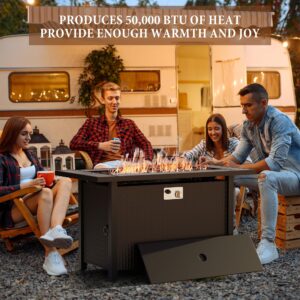 Walsunny 45 inch Outdoor Propane Fire Pit 50,000 BTU Gas Fire Pit Table with Lid, Lava Rock, Waterproof Cover, Rectangle Gas Firepit Table for Garden/Patio, CSA Certification