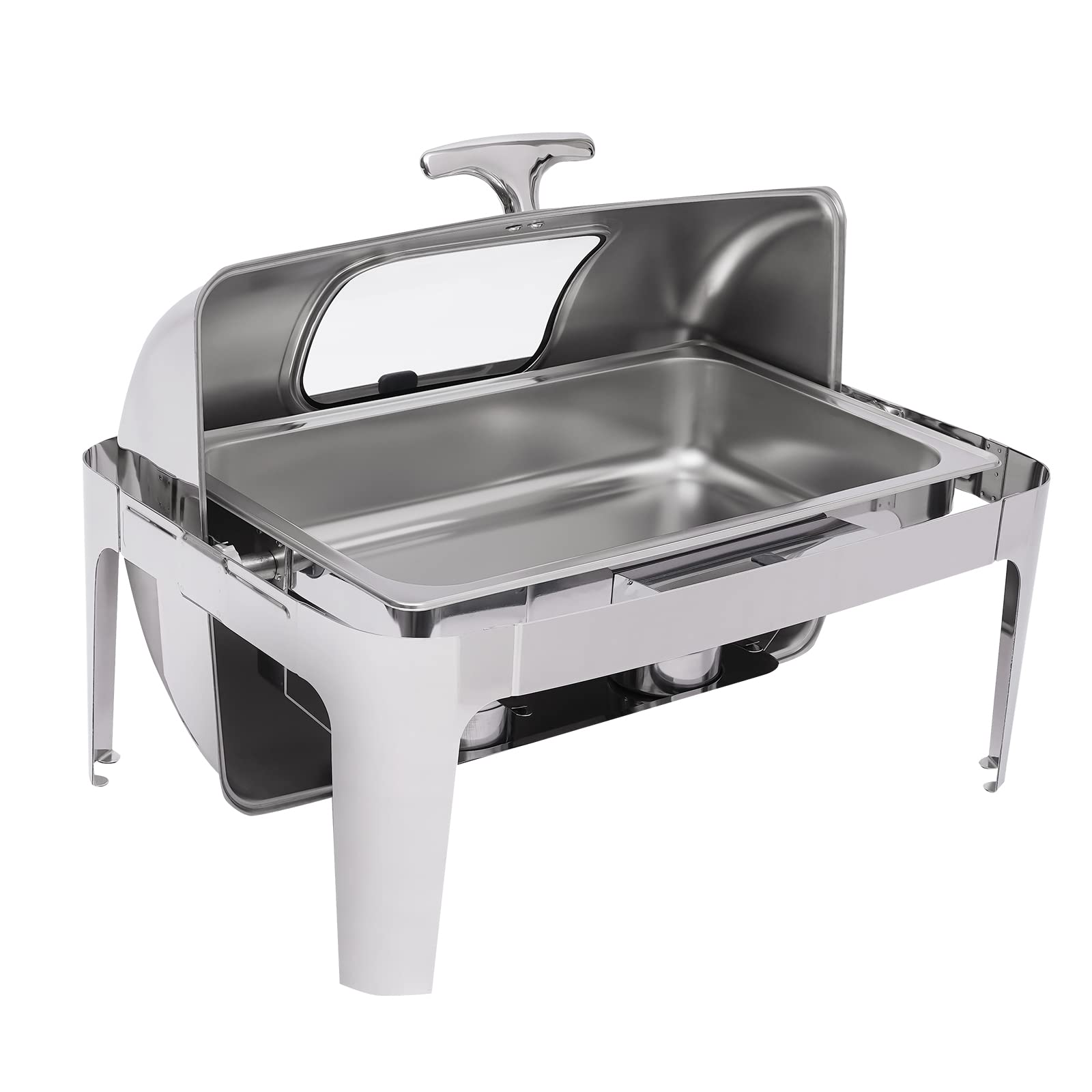 BANLICALI 2 Pan Chafing Dish, Stainless Steel Roll Top Chafing Dish Buffet Set, 9L/9.5QT Commercial Chafer Chafers Catering Rolling Buffet Servers with Warmers for Party Hotels Silver 400W 110V