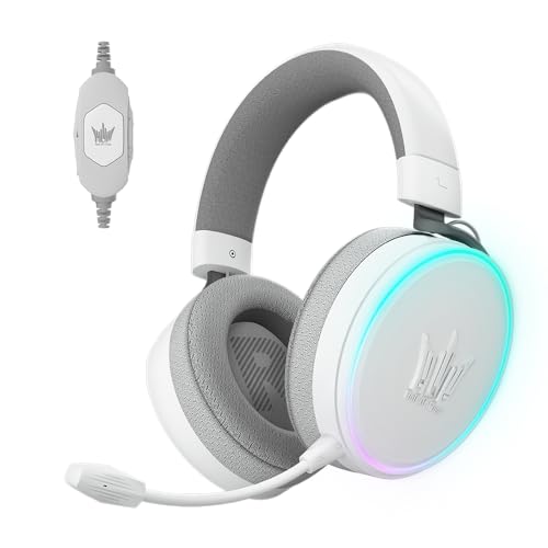 HOF Maestro Matte White Wired Gaming Headsets - 7.1 Virtual Surround Sound - Detachable Fabric & Memory Foam Earmuffs - Detachable Uni-Directional Mic - PC, PS4, PS5, Switch - 3.5 mm Audio Jack