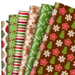 anydesign 12 sheets christmas wrapping paper gingerbread man candy canes snowflake gift wrap paper bulk xmas folded flat diy art craft paper for birthday holiday party, 19.7 x 27.6 inch