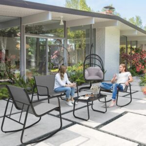 YITAHOME 4 Piece Patio Furniture Set, Small Backyard Bistro Rocking Chairs, Loveseat and Glass Table, Textilene Outdoor Conversation Set for Lawn, Garden, Balcony, Poolside (Grey)