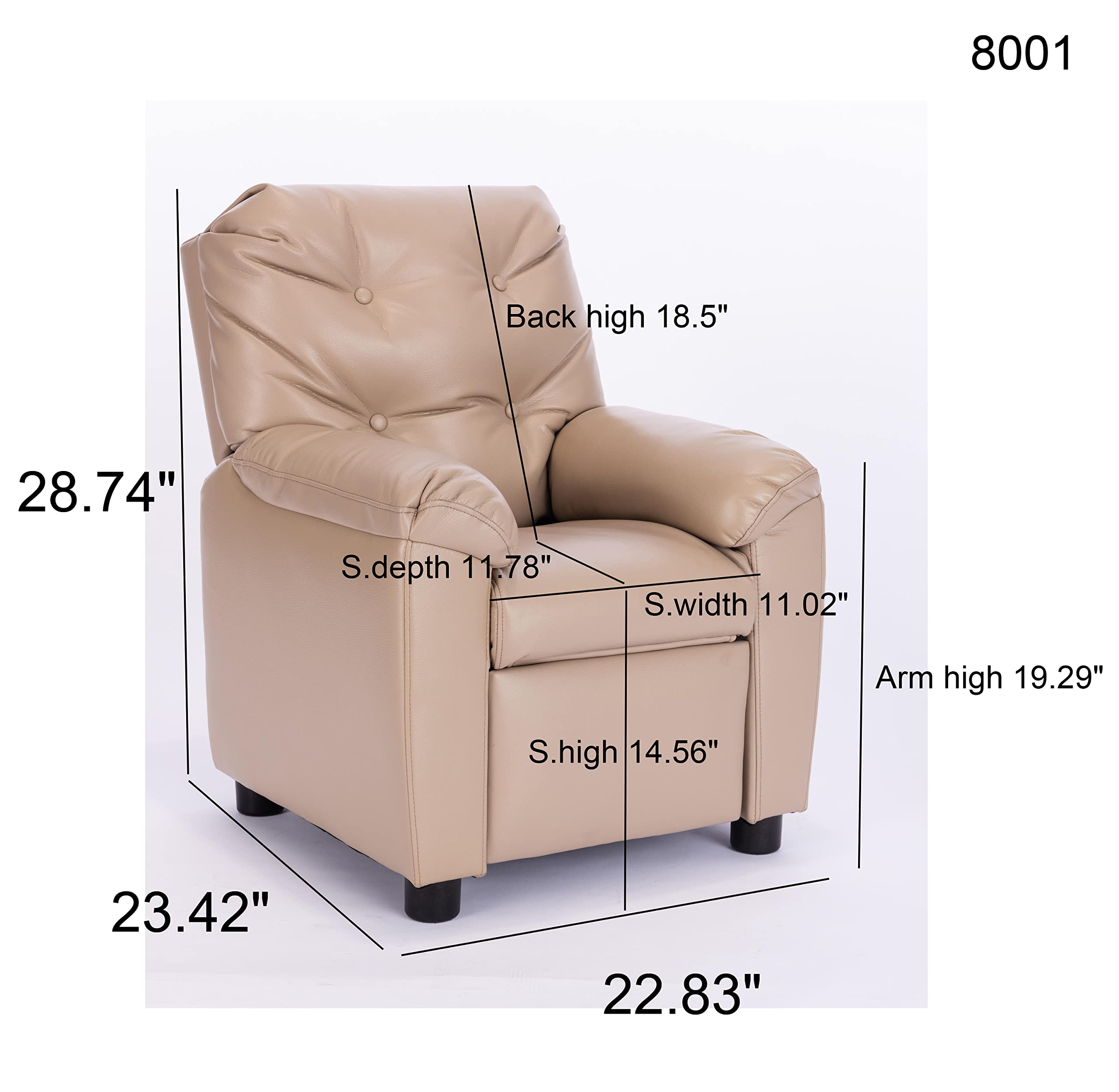 Q-Max Tufted Back Sofa Chair with Pillow Top Armrest and Footrest, Beige Finish Children Recliner