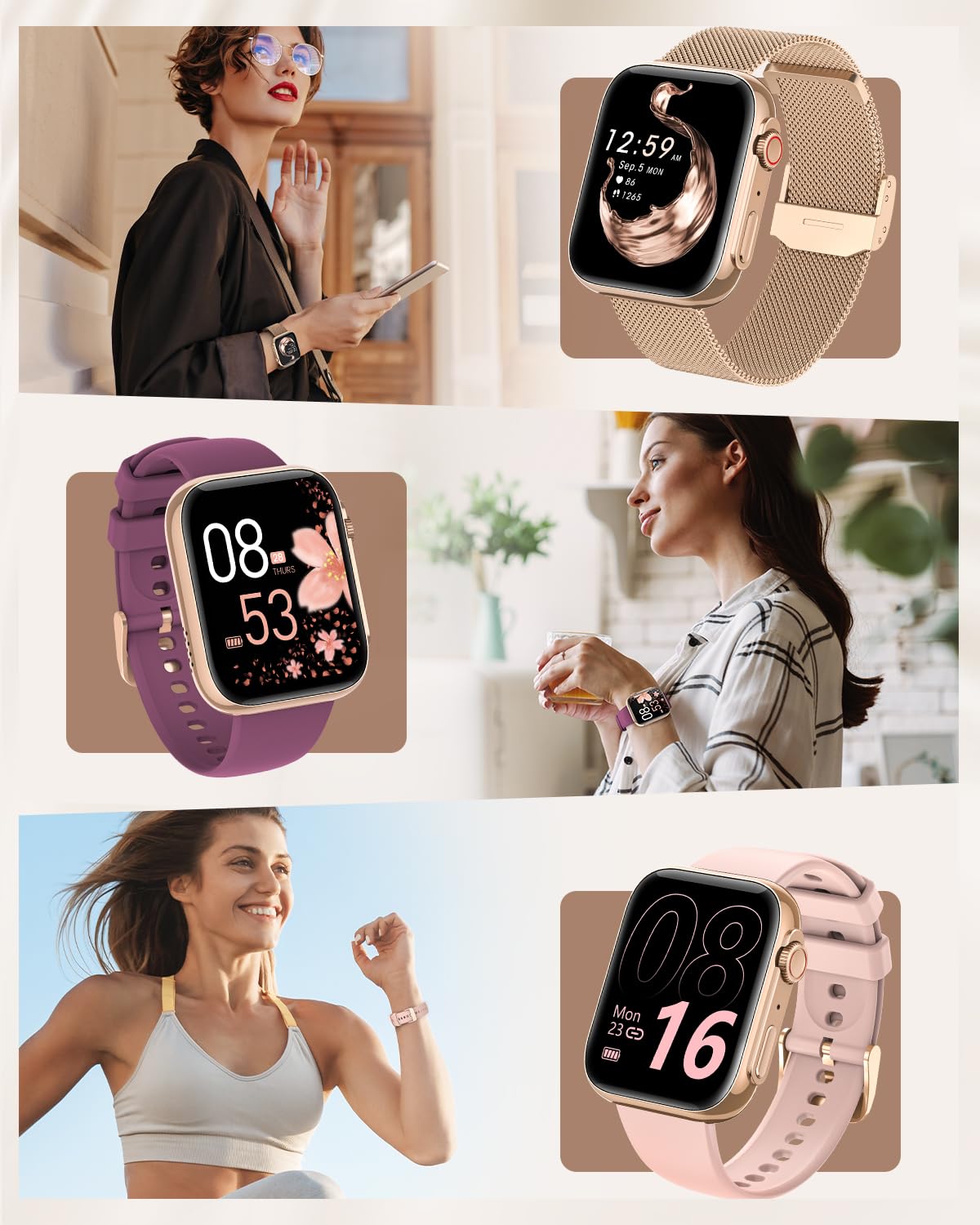 Smart Watches for Women, 1.91" HD Fitness Tracker Watch with Blood Pressure/Heart Rate Monitor, Bluetooth 5.3 Make Calls Smart Watch for Android/iOS Phones, IP68 Waterproof Fitness Watch for Women