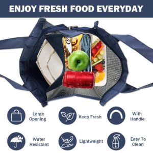 Soznveg Insulated Lunch Bag, Reusable Lunch Bag for Women Men, Small Lunch Bag Cooler Lunch Box, Insulated Bag Lunch Tote for Work Office Travel Picnic, Blue