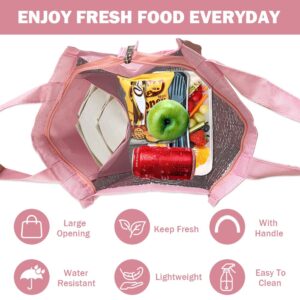 Soznveg Insulated Lunch Bag, Reusable Lunch Bag for Women Men, Small Lunch Bag Cooler Lunch Box, Insulated Bag Lunch Tote for Work Office Travel Picnic, Pink