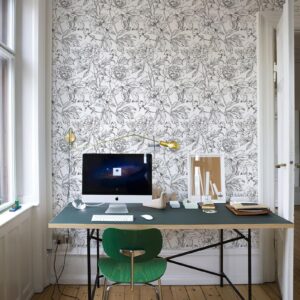 Simon&Siff Floral Linear Wallpaper Black White Peel and Stick Wallpaper Sketch Flowers 17.3 x 118 Removable Floral Wall Paper Durable Waterproof for Bedroom Bathroom Walls Cabinets Shelves