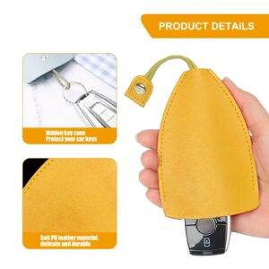 Sodcay 2 PCS Car PU Leather Key Case, Creative Pull-out Key Access Card Protective Cover, Universal for Most Cars (Yellow)