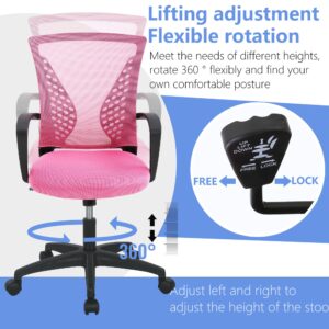 PayLessHere Office Chair Desk Chair Computer Chair Ergonomic Chair Adjustable Executive Mesh Mid Back with 360 Degree Swivel Wheels Lumbar Support Armrest (Pink)