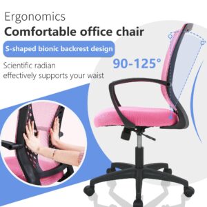 PayLessHere Office Chair Desk Chair Computer Chair Ergonomic Chair Adjustable Executive Mesh Mid Back with 360 Degree Swivel Wheels Lumbar Support Armrest (Pink)