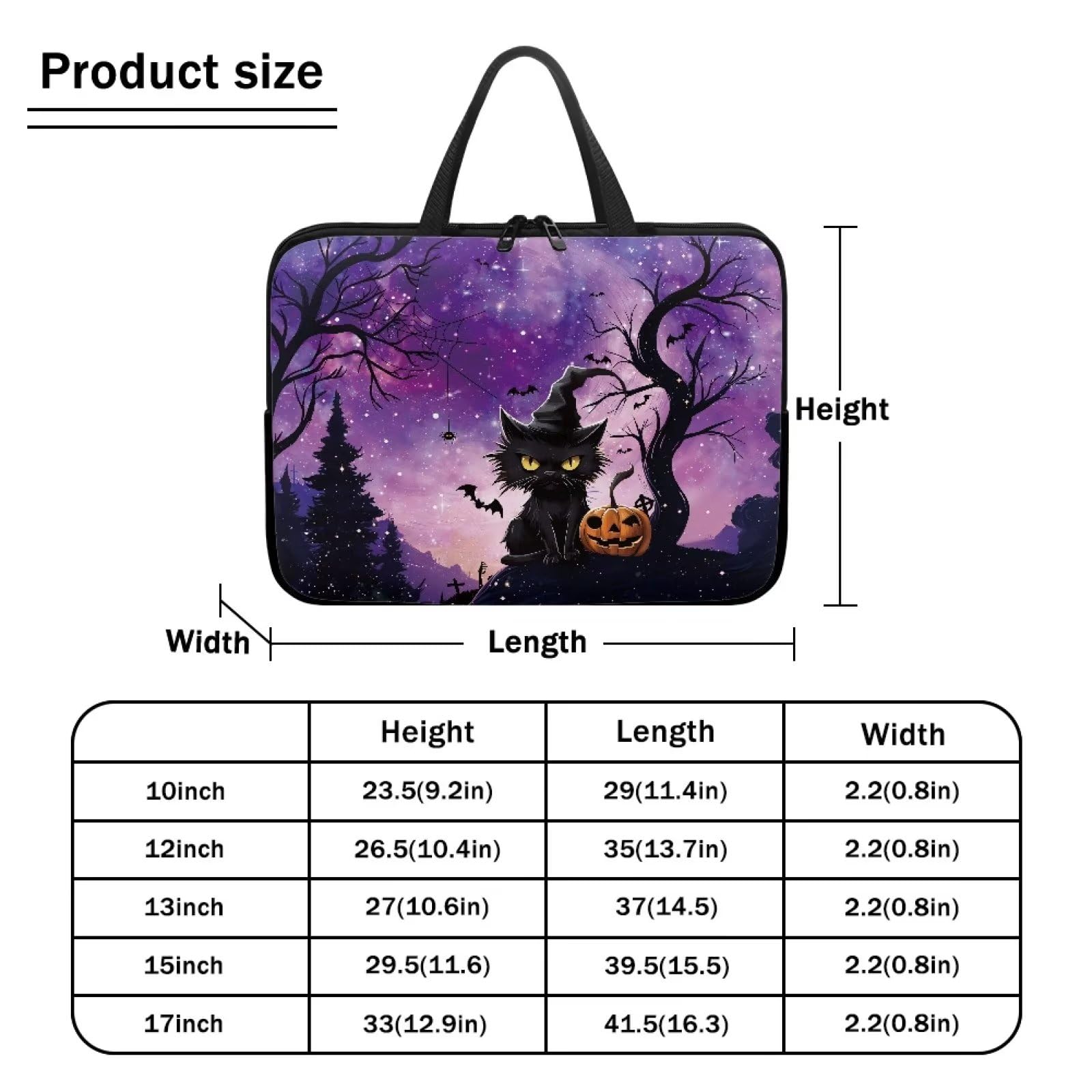 Psaytomey Halloween Cat Purple Laptop Sleeves Lightweight Computer Tote Bag Tablet Carrying Case Neoprene Laptop Cover Handbag Briefcase Shoulder Bag