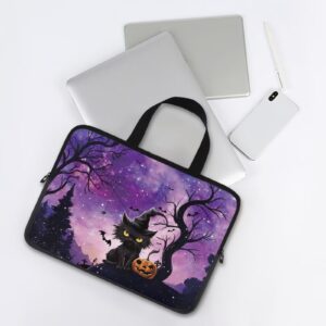 Psaytomey Halloween Cat Purple Laptop Sleeves Lightweight Computer Tote Bag Tablet Carrying Case Neoprene Laptop Cover Handbag Briefcase Shoulder Bag