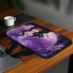 Psaytomey Halloween Cat Purple Laptop Sleeves Lightweight Computer Tote Bag Tablet Carrying Case Neoprene Laptop Cover Handbag Briefcase Shoulder Bag