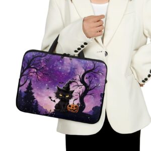 Psaytomey Halloween Cat Purple Laptop Sleeves Lightweight Computer Tote Bag Tablet Carrying Case Neoprene Laptop Cover Handbag Briefcase Shoulder Bag