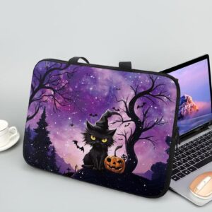 Psaytomey Halloween Cat Purple Laptop Sleeves Lightweight Computer Tote Bag Tablet Carrying Case Neoprene Laptop Cover Handbag Briefcase Shoulder Bag