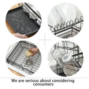 ClearTone 3 Tier Dish Drying Racks, Black Dish Drying Rack for Kitchen Counter, Stainless Steel Dish Strainers for Kitchen Counter with Drainboard Pan Slots and Utensil Holder，Black