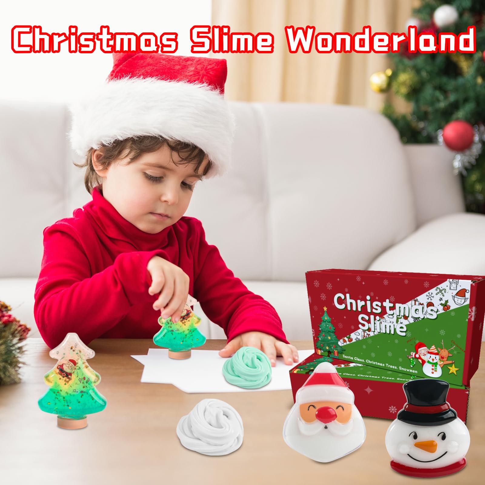 3 Pack Christmas Butter Slime Kit for Kids, Slime Kit for Girls & Boys, with Santa, Xmas Tree, Snowman, Party Favors & Putty Fun