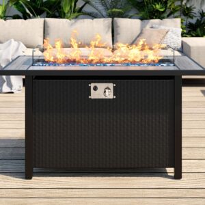 SUNLEI 45 Inch Gas Fire Pit Table, Patio Outdoor Propane Fire Pits with Removable Lid and Lava Rock, 50000 BTU Waterproof Cover and Tables for Patio Garden(Grey)…