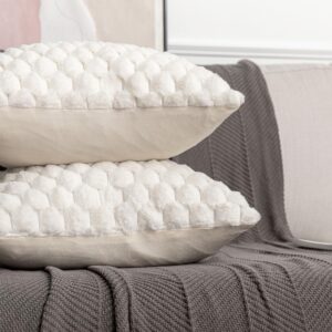 Komollocoe Faux Fur Decorative Throw Pillow Covers for Couch Boho Farmhouse Soft Fluffy Pillow Covers 20x20 Pack of 2 (20x20 Inch (Pack of 2), Cream White)