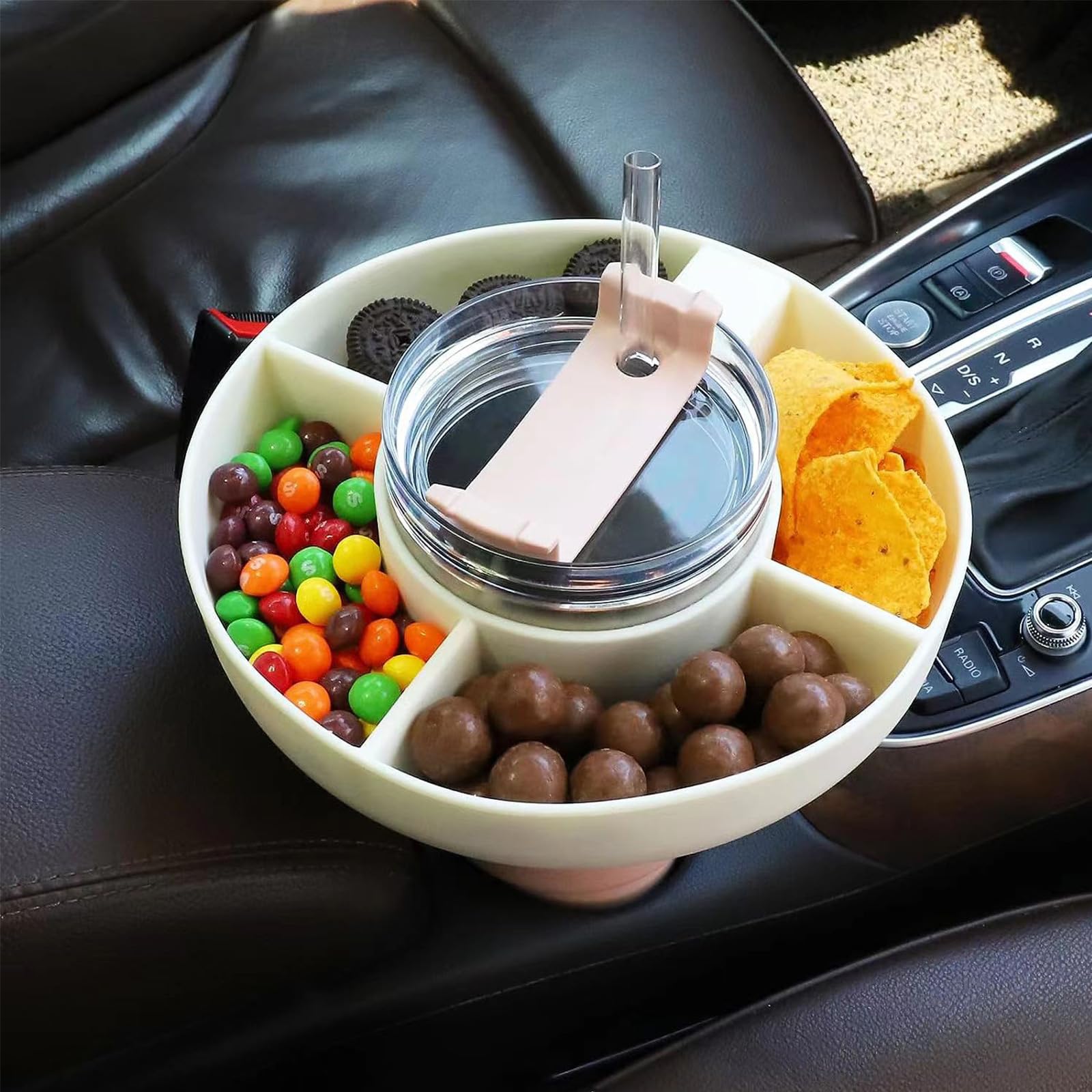 LayaVilla Stanley Snack Tray for 40 oz Stanley Tumbler with Handle, Silicone Resuable Stanley Cup Snack Tray, Stanley Cup Snack Bowl for Stanley Tumbler Accessories with a Boot (White)