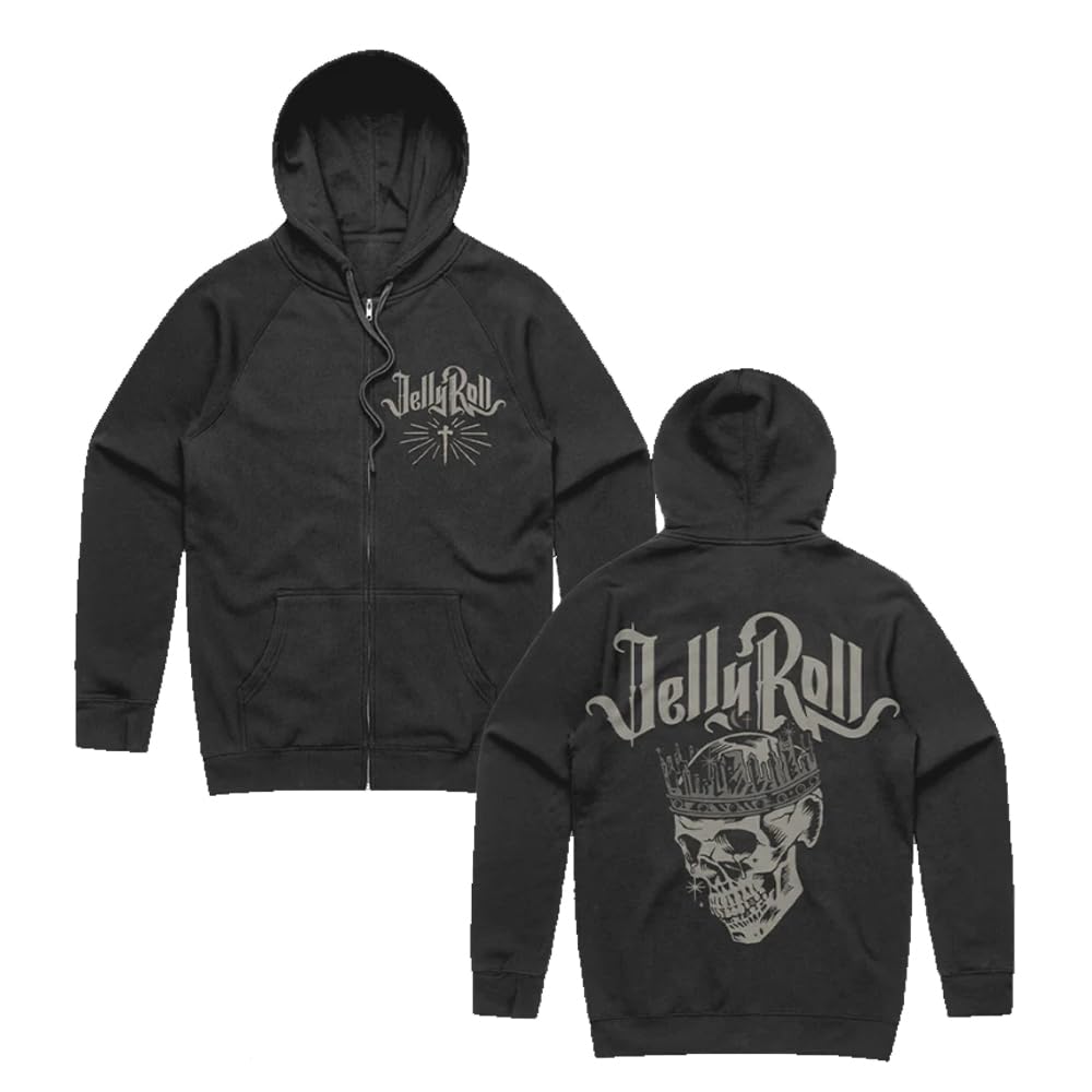 MARLLEGEBEE Jelly Roll Whitsitt Chapel Zip Up Crown Skull Hoodie Long Sleeve Sweatshirts 2023 Backroad Baptism Tour (X-Large,YH07)