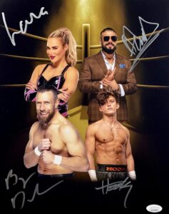 brian danielson, lana, andrade, hook signed autographed 11" x 14" photo aew wrestling jsa witnessed certified authentic wa795956