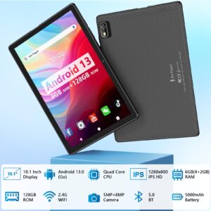 Hot Pepper Android Tablet 10 inch,Quad Core Android 13 Tablet,6GB RAM 128GB ROM 10.1 inch Tablet with 1280 * 800 HD Screen,5000mAh,WiFi 6,10.1 inch Android Tablet